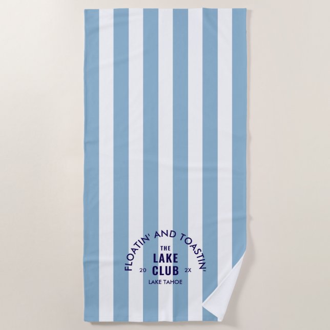 Serviette De Plage Floatin' Et Toastin' The Lake Club Blue Stripe (Devant)