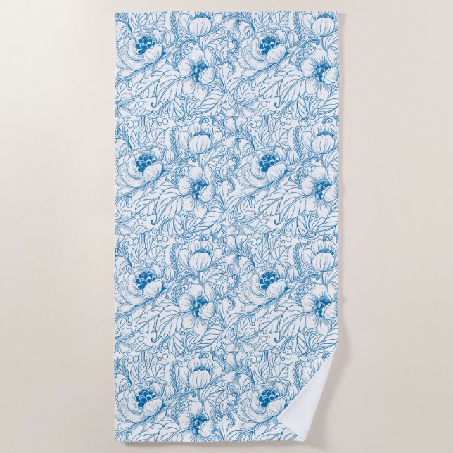 Serviette de plage Floral Bleu (Devant)