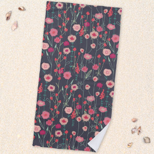 Serviette De Plage Floral Boho rose noir
