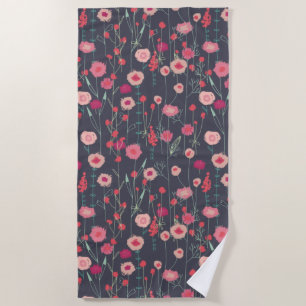 Serviette De Plage Floral Boho rose noir