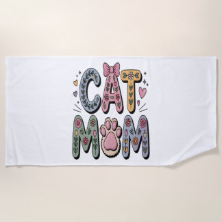 Serviette De Plage Floral Chat Maman avec Empreinte de patte
