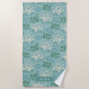 Serviette De Plage Floral moderne marguerite bleu girly élégant éléga