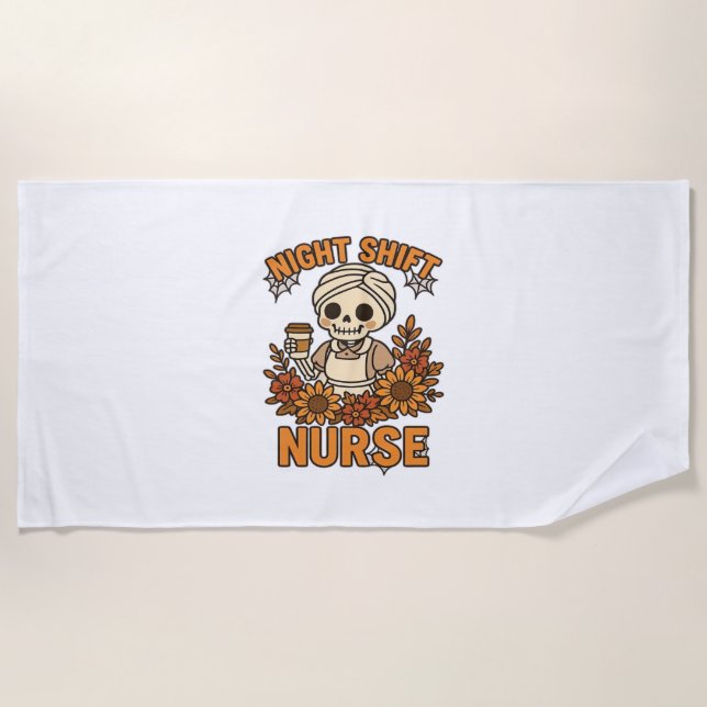 Serviette De Plage Floral Night Shift Nurft Skeleton Halloween RN Nur (Devant)