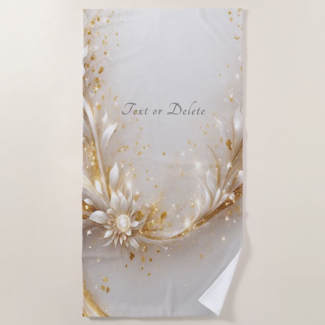 Serviette de plage Floral Or Blanc (Devant)