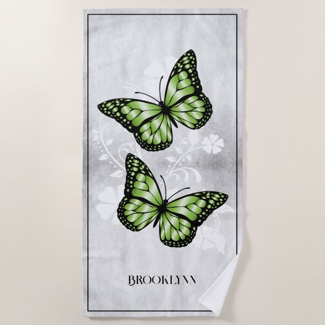 Serviette de plage Floral Papillon Vert (Devant)