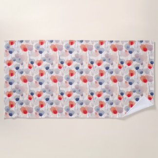 Serviette De Plage Floral sans couture avec fleurs rouges, bleues et