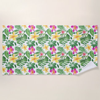 Serviette de plage florale botanique aquarelle coq