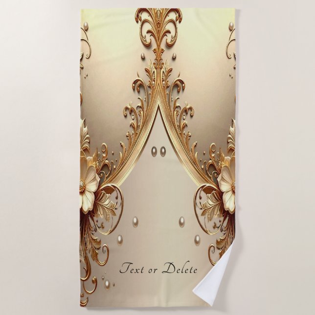 Serviette de plage florale ornée dorée (Devant)