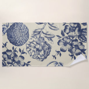 Serviette De Plage Flore d'impression florale de fleurs bleues antiqu