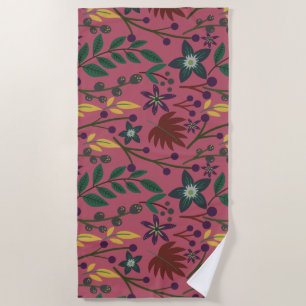 Serviette De Plage Flore sans couture motif fleurs rose feuille branc