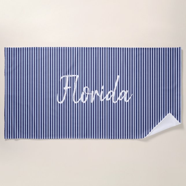 Serviette De Plage Floride rayée bleue (Devant)