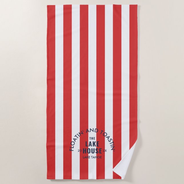 Serviette De Plage Flotter et griller au Lake House Red Stripe (Devant)