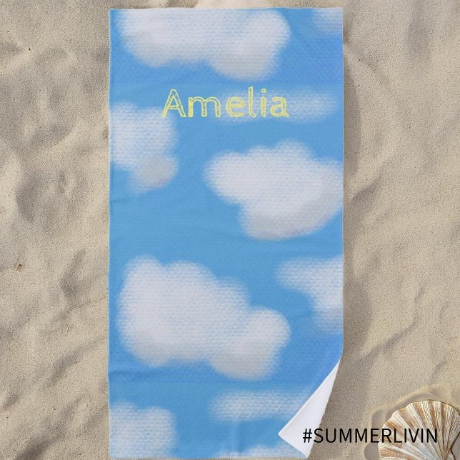 Serviette de plage Fluffy White Clouds personnalis (Créateur téléchargé)