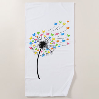 Serviette De Plage Flying colorful birds dandelion flow
