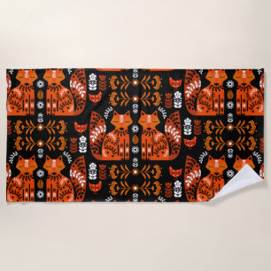 Serviette De Plage Folk Art Fox Et Hen