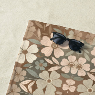 Serviette De Plage Folk Contemporain Fleurit dans des Tons Terreux Do