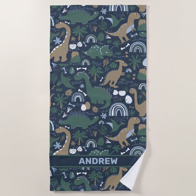 Serviette De Plage Forêt de dinosaures rustique Préhistorique Personn (Devant)