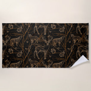 Serviette De Plage Forêt Faune Animaux Cerfs Ours Nature Sombre