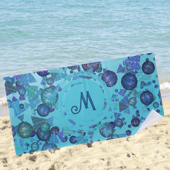 Serviette De Plage Formes géométriques modernes avec monogramme en bl (Créateur téléchargé)