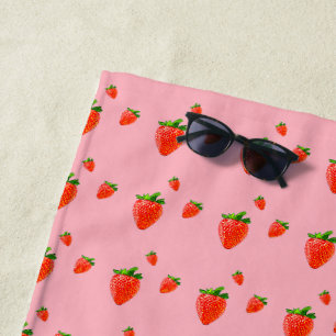 Serviette De Plage Fraises rouges sur arrière - plan rose