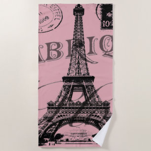 Serviette De Plage france voyage chic rose vintage paris tour eiffel