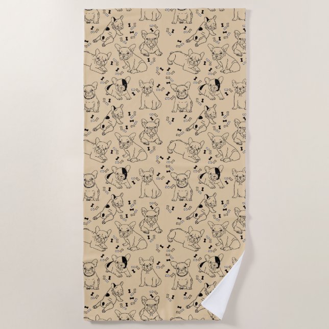 Serviette De Plage Frenchie et Bones (Devant)