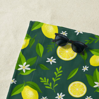 Serviette De Plage Fresh lemons with flowers and leaves
