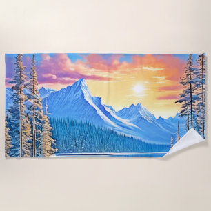 Serviette De Plage Froid Lake Sunset Art