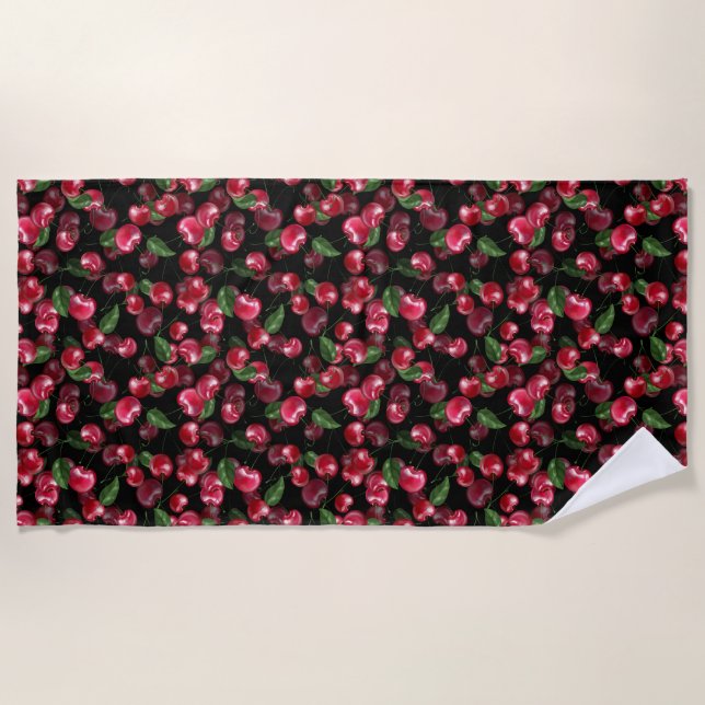 Serviette De Plage Fruit cerise sur noir (Devant)