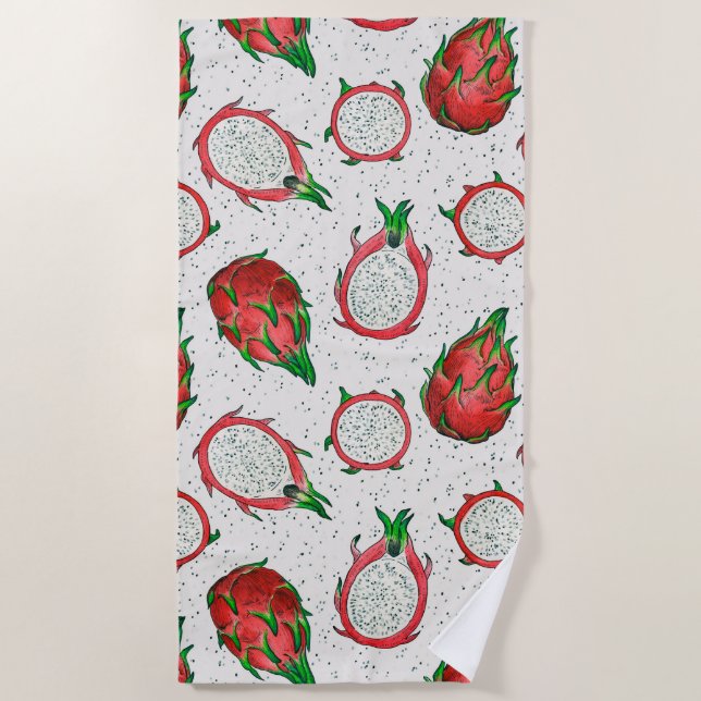 Serviette De Plage Fruit de dragon rouge sur blanc (Devant)