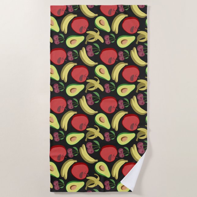 Serviette De Plage Fruit motif transparent | fruits tropicaux colorés (Devant)