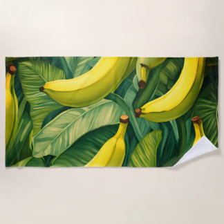Serviette De Plage Fruits de banane et feuilles Humeur tropicale