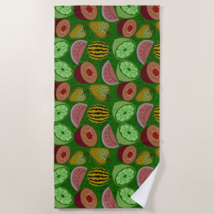 Serviette De Plage Fruits tropicaux motifs et vert arrière - plan