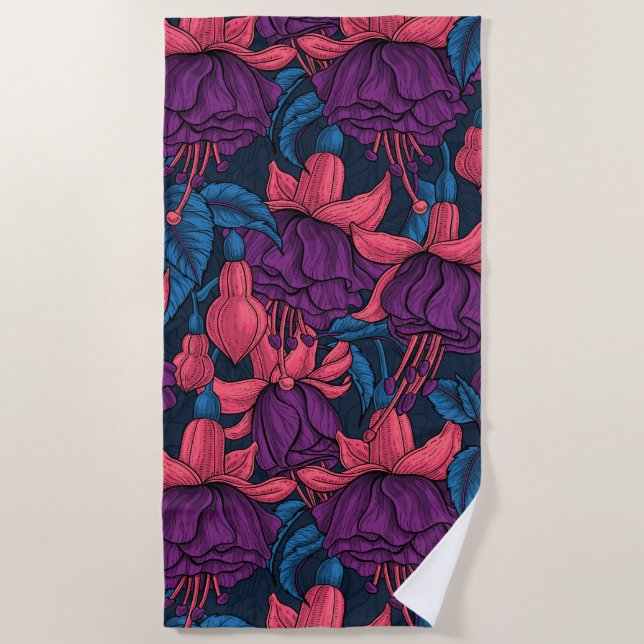 Serviette De Plage Fuchsia en bleu et violet (Devant)