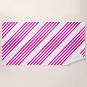 Serviette De Plage Fuchsia et blanc cinq bandes motif