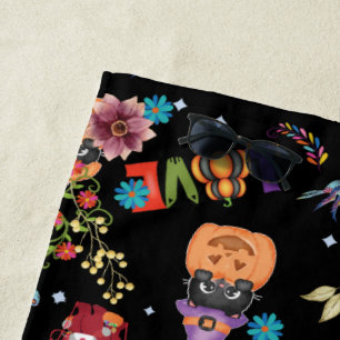 Serviette De Plage Fun Casquette violet Catoween, mignon Citrouille o