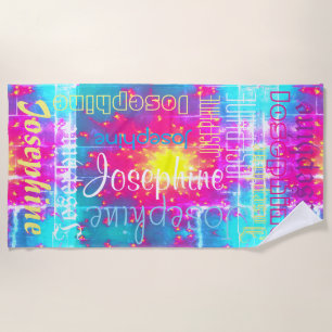 Serviette De Plage Fun Colorful Starburst Personalized Name