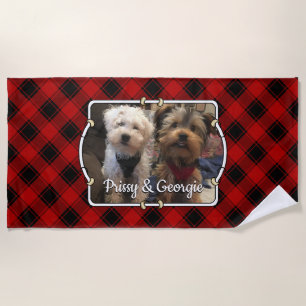Serviette De Plage Fun Custom Christmas Red & Black Plaid Photo Cadre