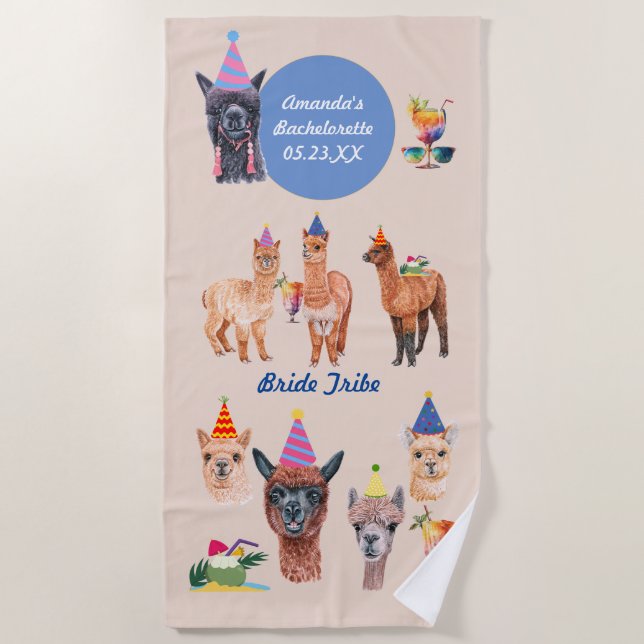 Serviette De Plage Fun Llamas et Cocktails Bachelorette Party (Devant)