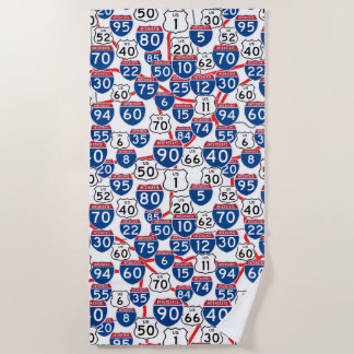 Serviette De Plage Fun U.S. Highway Signes and Map Random Motif