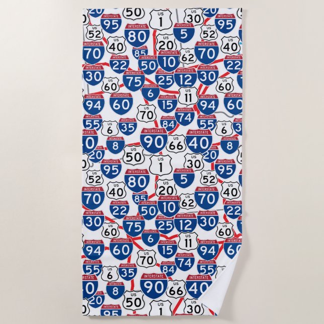 Serviette De Plage Fun U.S. Highway Signes and Map Random Motif (Devant)
