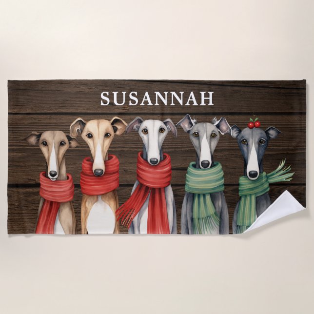 Serviette De Plage Fun Whippets et Grehyounds Chiens en Écharpes (Devant)