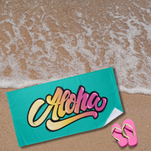 Serviette De Plage Funky Modern Topaz Plage Aloha Turquoise foncée