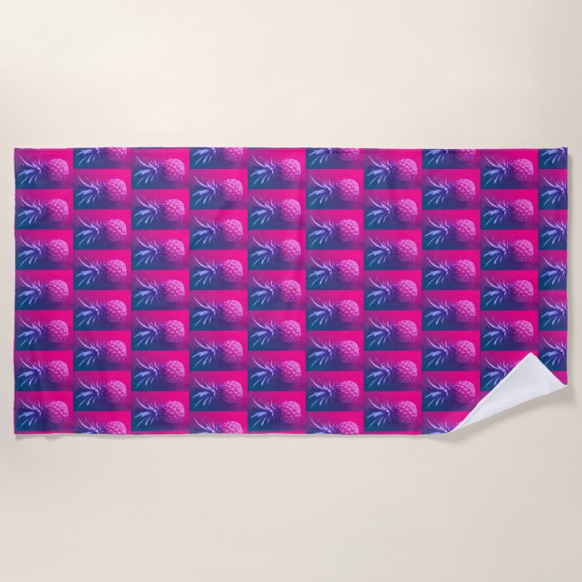 Serviette de plage funky rouge violet ananas (Devant)