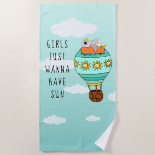 Serviette De Plage Funny coloré Kawaii Bird Hot Air Balloon été
