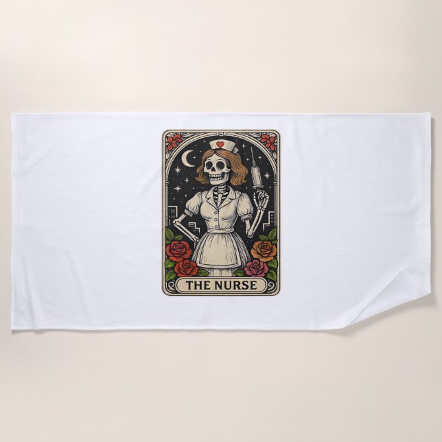 Serviette De Plage Funny Nurse Skeleton Tarot Card Halloween Nurse (Devant)