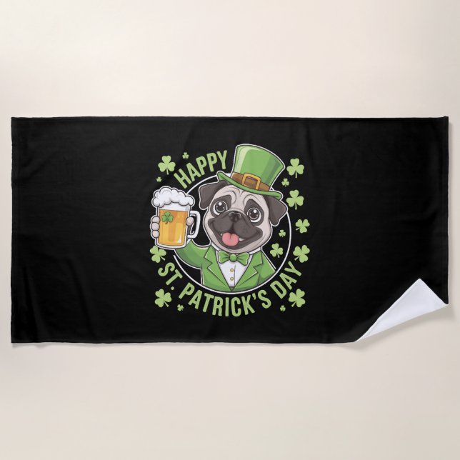 Serviette De Plage Funny St. Patrick’s Day Pug with Beer Mug (Devant)