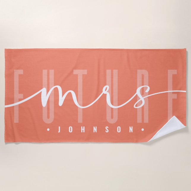 Serviette De Plage Future Mrs Modern Script Typography | Terracotte (Devant)