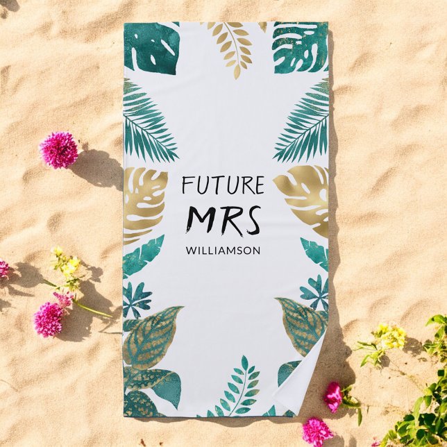 Serviette de plage Future Mrs Tropical Vert Or Bla (Créateur téléchargé)