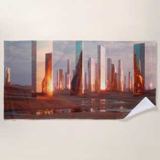 Serviette De Plage Futuristic Surreal Mirror Towers In Desert